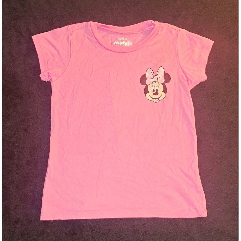 Disney Junior Girls Pink Minnie Mouse Graphic Crew Neck T-Shirt Size S 6/6X
